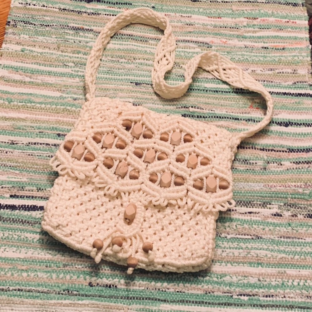 Vintage Macrame Boho Beaded Bag